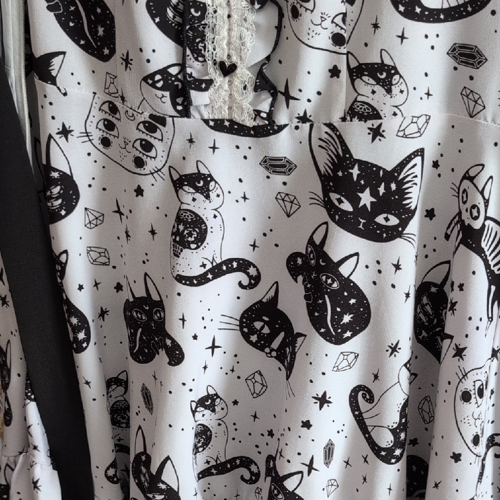 Black and White Cat Print Dress - Picture 4 of 5